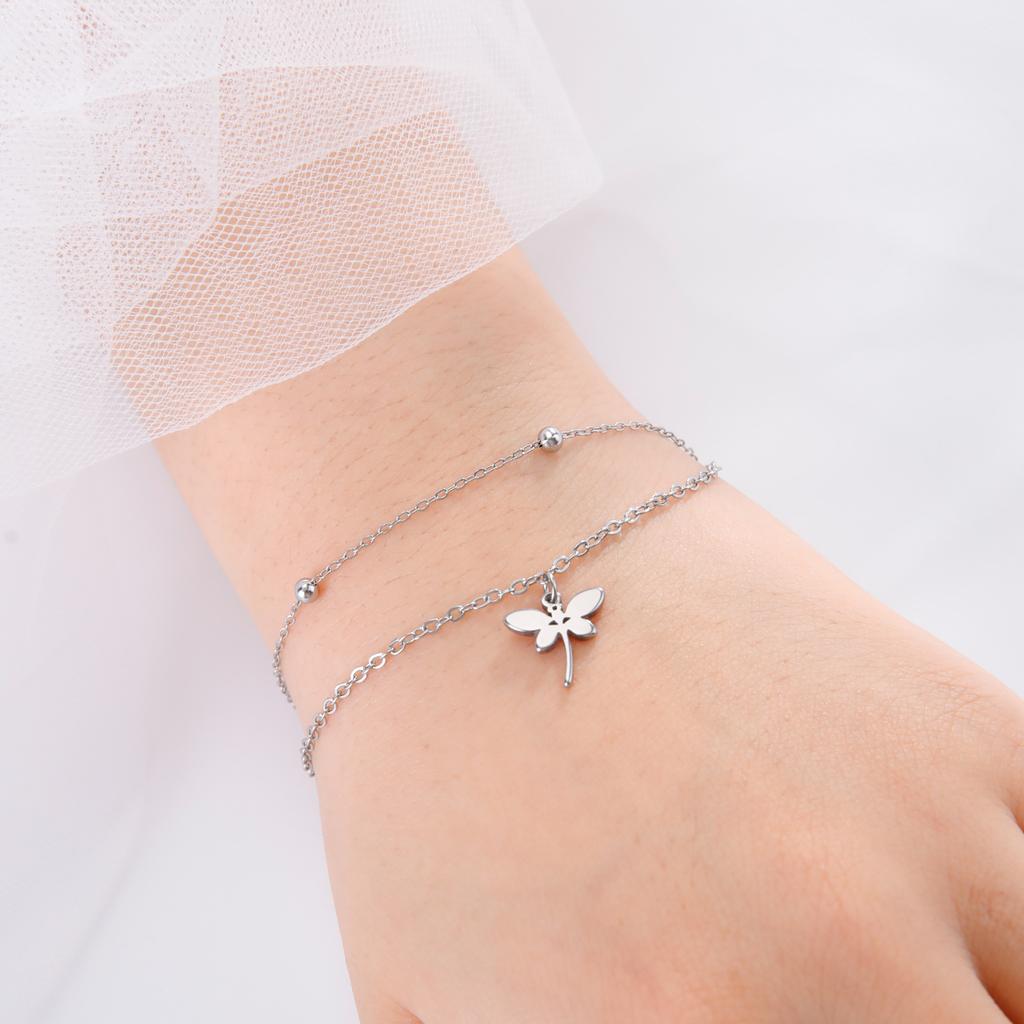 Charm Animal Dragonfly Pendant Double Layer Bracelet for Woman Wedding Stainless Steel Bracelets Engagement Fashion Jewelry