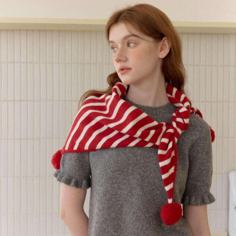 Long Triangular Knitted Shawl Thicken Stripe Scarf Simple Winter Cashmere Scarves Women/Men