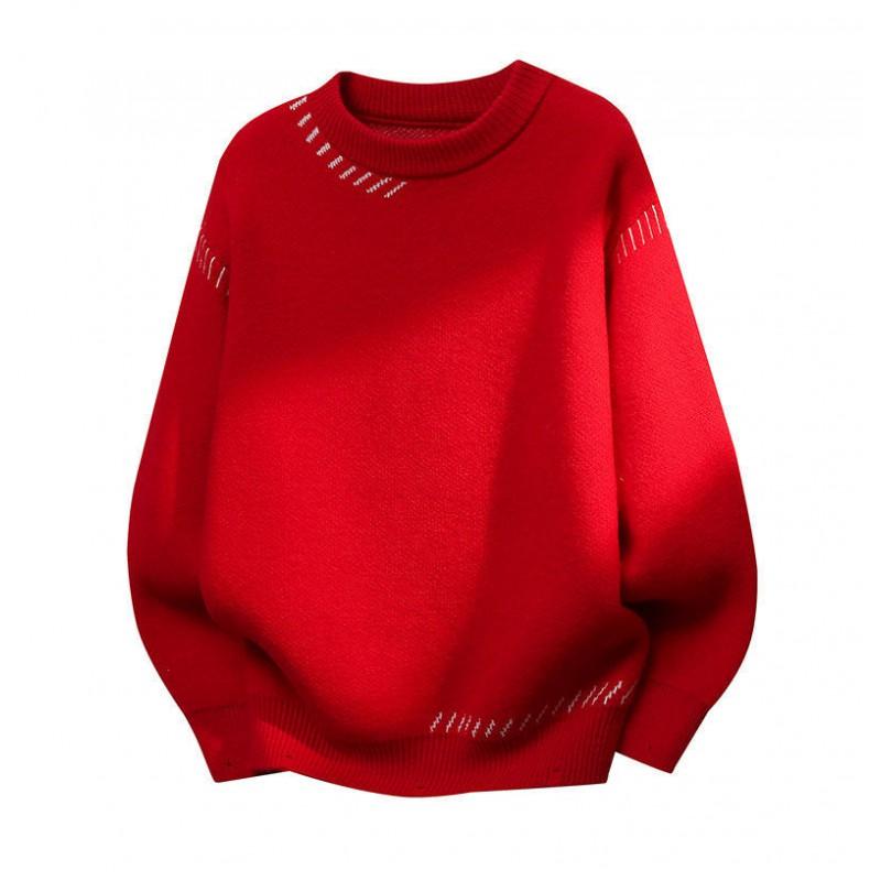Unisex Knit Sweater Round Neck Long Sleeve Thick Casual Pullover Youth Loose Fit Rabbit Hair Blend