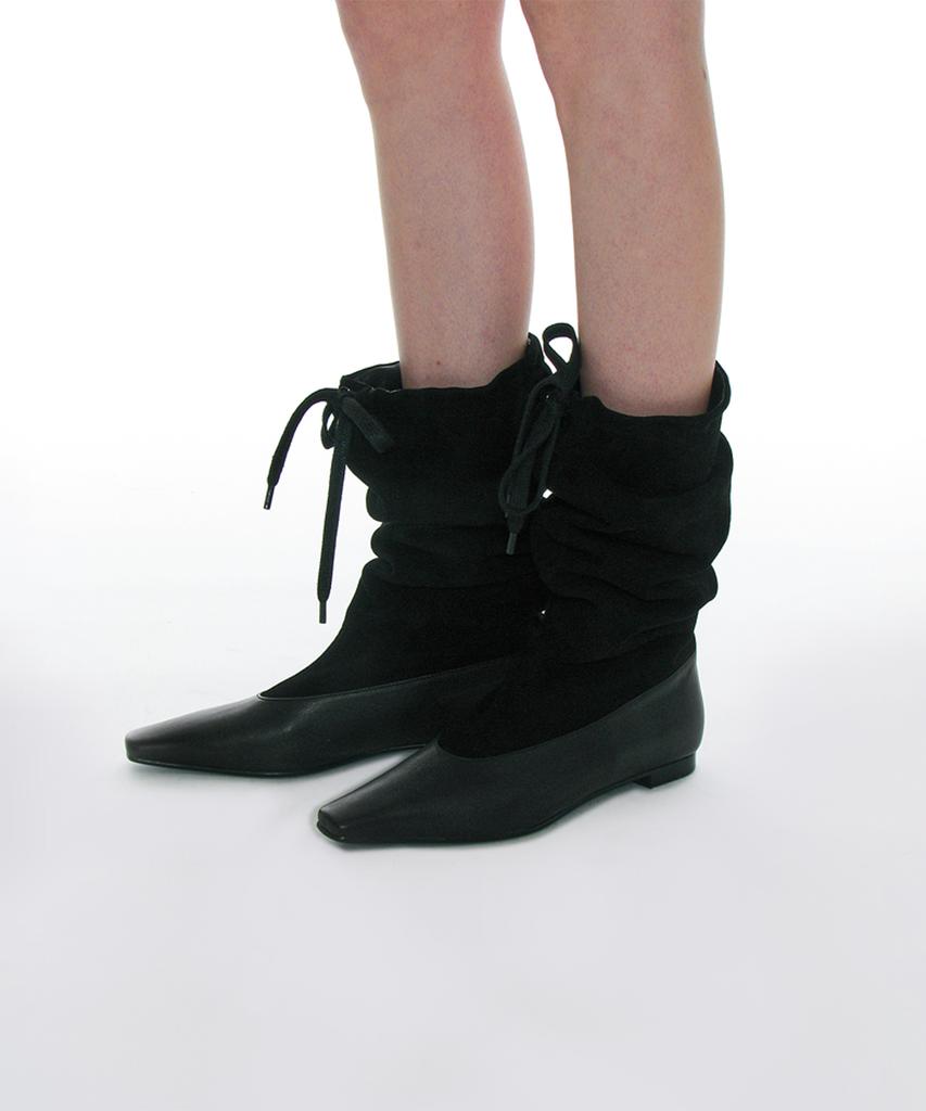 Partimento Women Drawstring Leather Slouch Tall Boots_Black