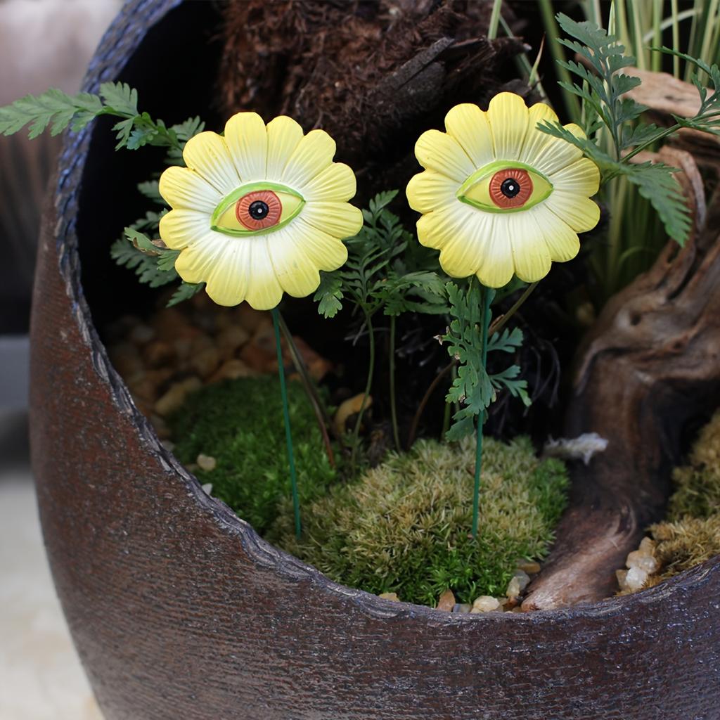 6pcs Art Deco Resin Monster Garden Stakes, Outdoor Lawn Decorations, Plant Theme Yard Art Statues for Halloween Decoration