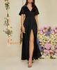 Европейское и американское женское вечернее платье с коротким рукавом 2026 - V-образный вырез, Однотонное, Высокая талия, Модная элегантность