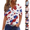 Women's T Shirt Independence Day Print Button Short Sleeve Daily Weekend Fashion Basic V- Neck Regular Top