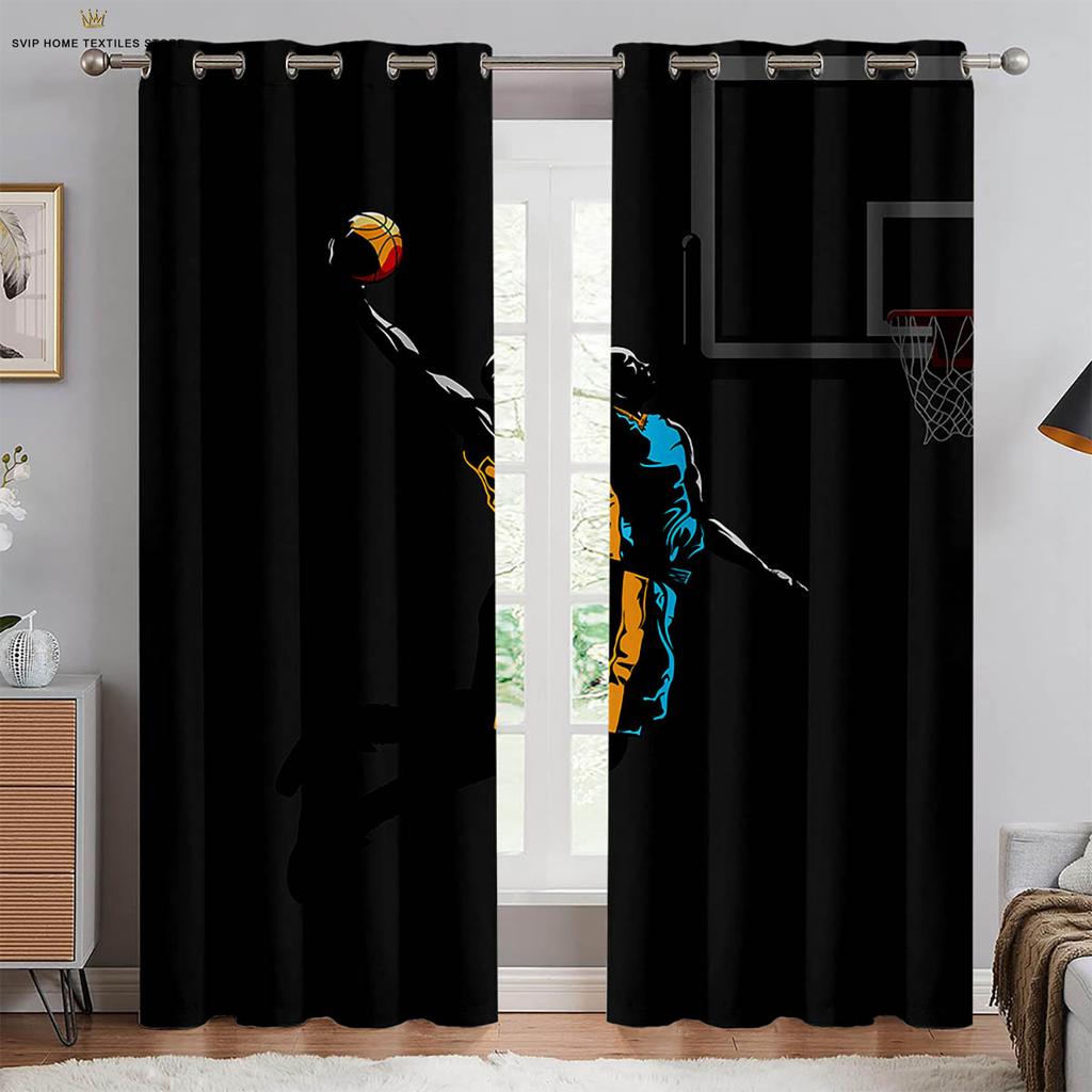 Машинная стирка Шторы с принтом баскетбола, Спальня, Гостиная, Кухня, Клуб, Общежитие, Декоративные, 2 шт.
