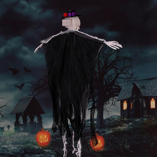 Уличная подвесная декорация на Хэллоуин в виде черепа-призрака, активируемая звуком, летающий скелет Мрачного Жнеца со светящимися глазами для переднего двора, патио, газона, сада, крыльца