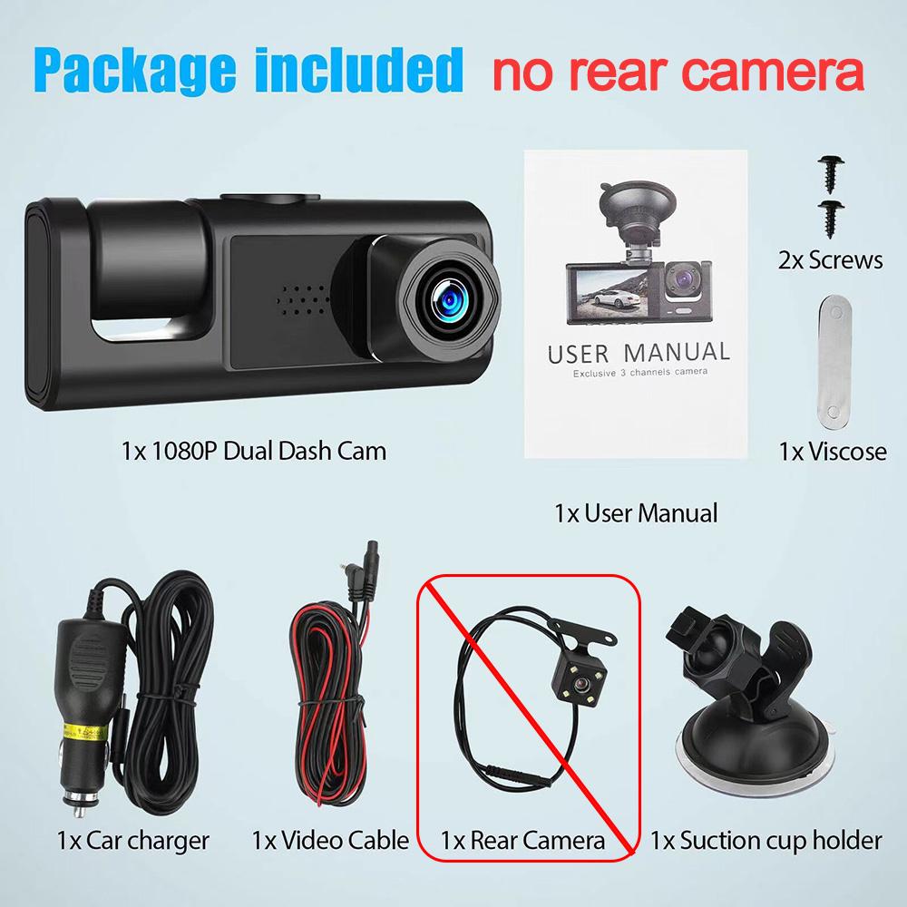 3 Channel Dash Cam for Car Camera 1080P Video Recorder Car DVR Front and Rear View Camera Night Vision G-Sensor Car Accessory