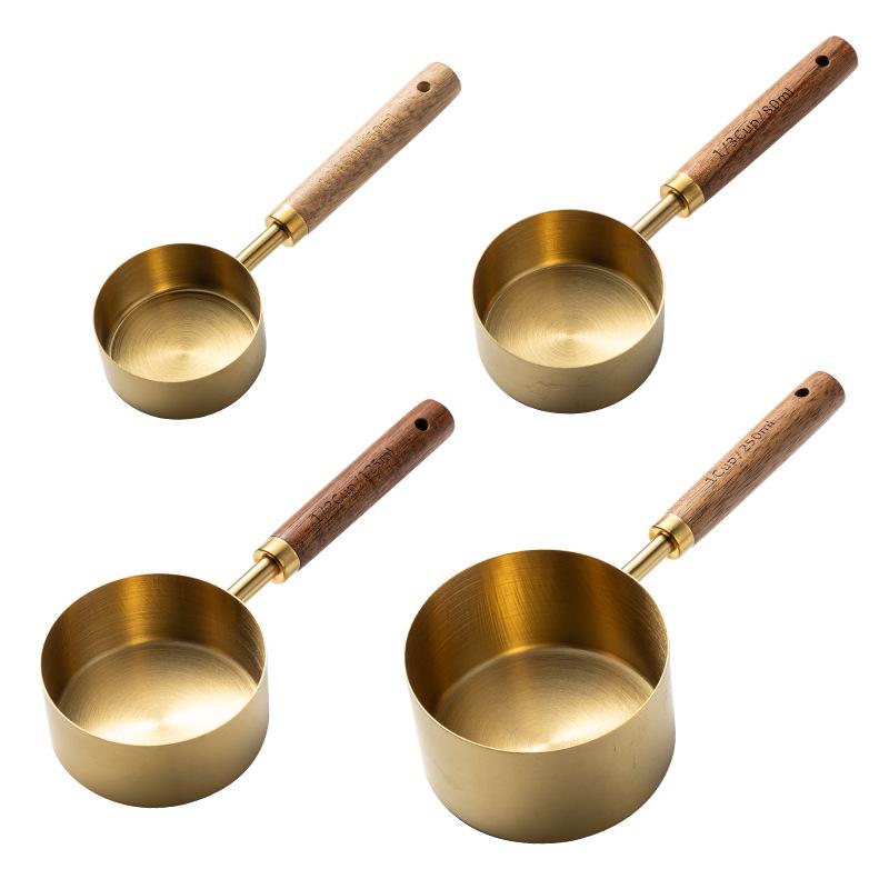 Набор из 8 предметов из нержавеющей стали и грецкого ореха: мерные ложки и чашки для выпечки и кофе