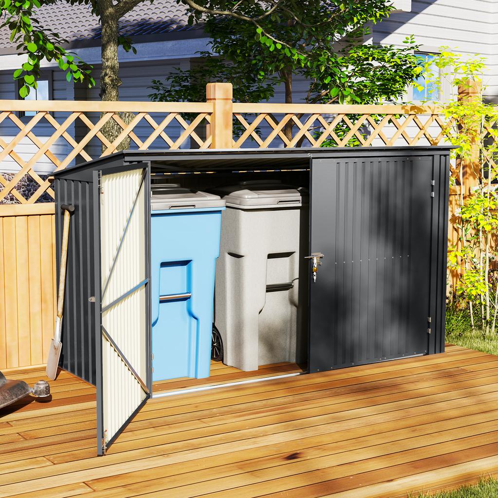 Steel Bin Shed for 3 Bins of 240L with 2 Doors and Lid, 233x105x118.5/133 cm, Dark Grey