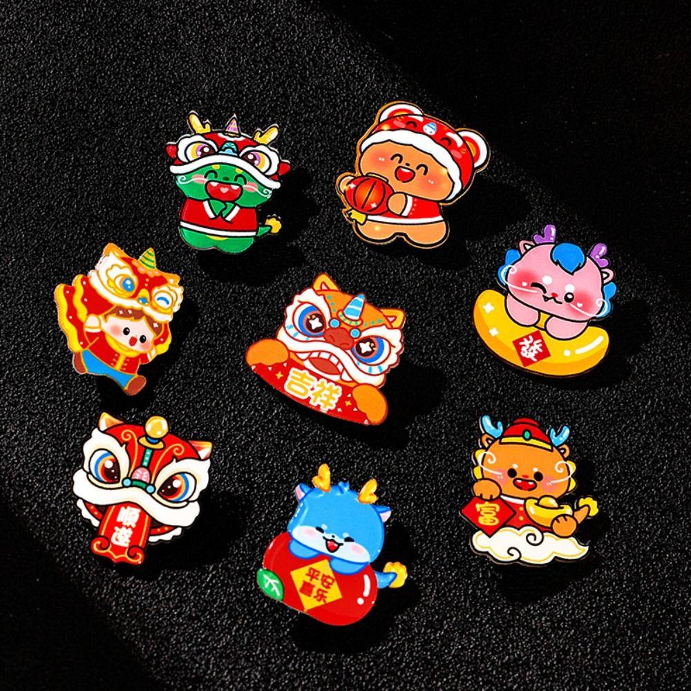Lucky Lion Dance Brooch Loong Chinese Style Pin Jewelry New Year Badge  Skirts