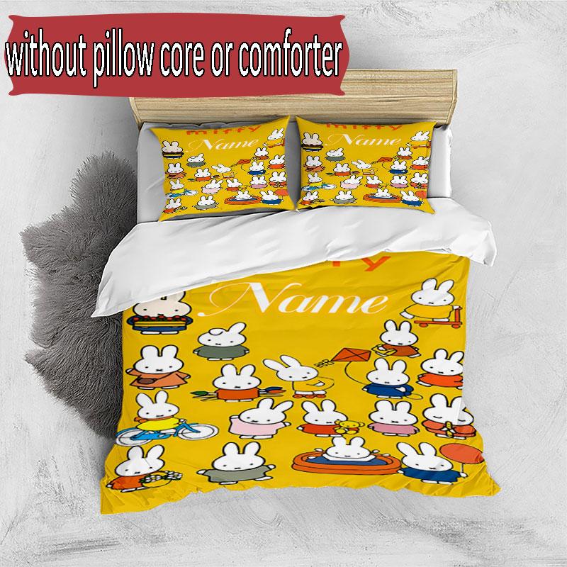 3pcs Duvet Cover Set (1*Duvet Cover + 2*Pillowcase, Without Core), Custom Name Miffy Pattern Bedding Set, Home Bedroom Decor Gift