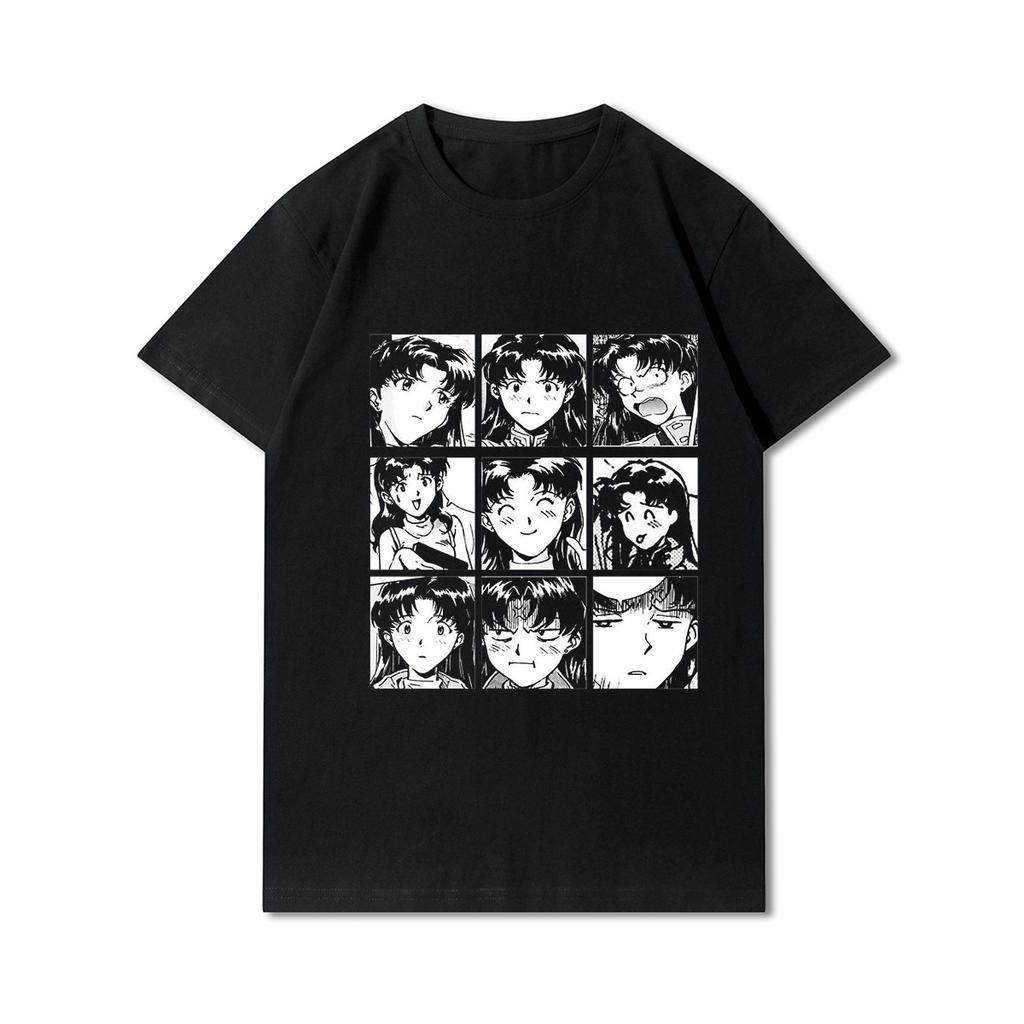 Мужские футболки с принтом «Евангелион» больших размеров, хлопковые топы с круглым вырезом, летние повседневные черные футболки в стиле аниме
