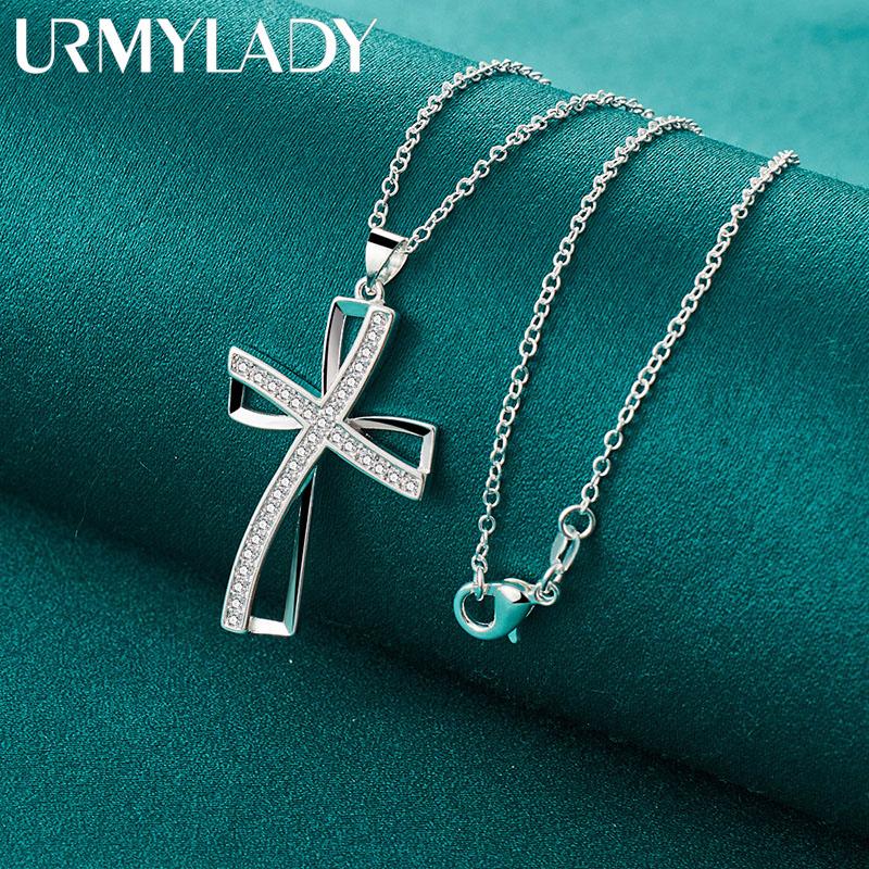 URMYLADY из стерлингового серебра 925 пробы с бантом и цирконием, кулон, ожерелье для женщин, ювелирные изделия для свадебной вечеринки