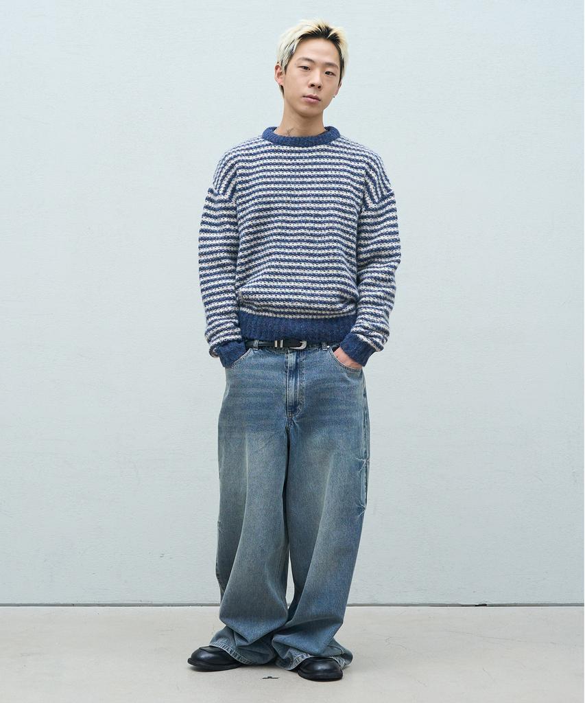 SUPERSUB Striped Oversized Crop Knit - Navy
