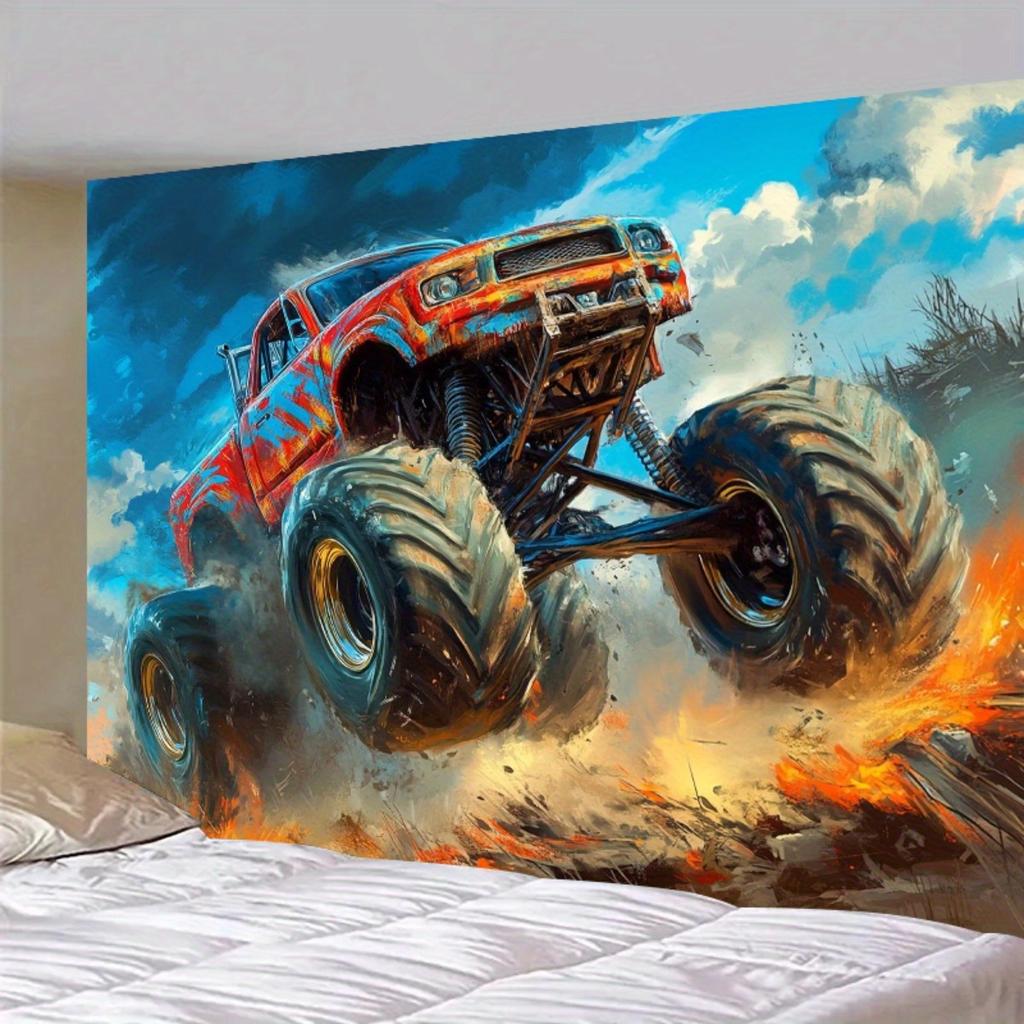 Aurace oversized monster truck background banner, for birthdays, anniversaries, indoor/outdoor use, and party backgrounds
