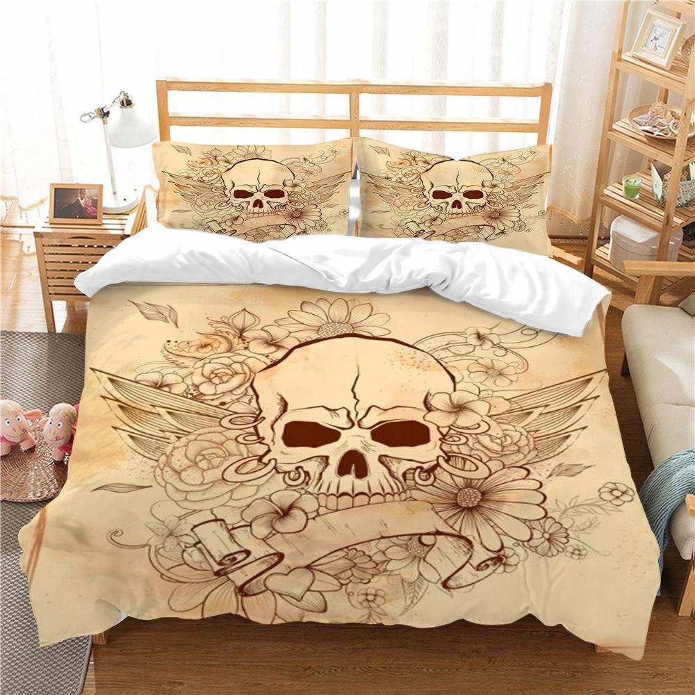 Skull Style Duvet Cover Set 3D Skull Printing Bedding Cover Polyester Home Textiles Soft Pillowcase Boy Single Size Bed Set