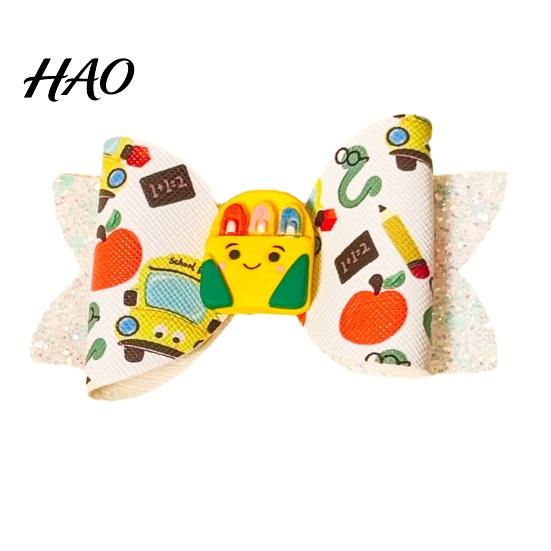 Lightweight Hair Bows for Girls Back to School Glitter Bow Clips Girls, Double Layer Artificial Leather Non Slip Fine Pin, Accessories with