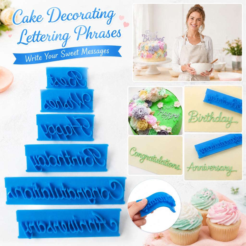 6PCS Cake Decoration Lettering Stamps Set Script Font Phrases for DIY Baking Tools Silicone Mold for Cake Fondant Sugarcraft