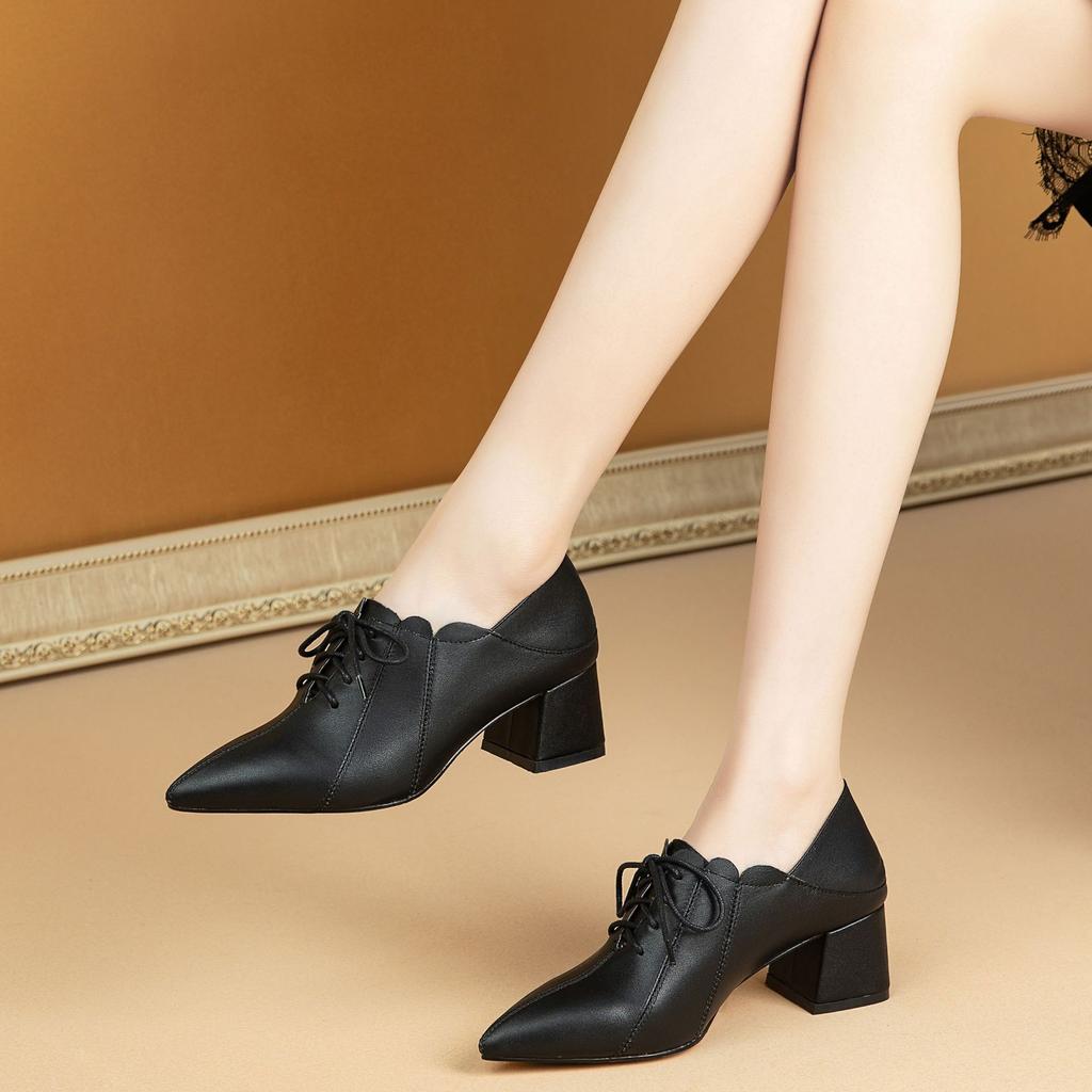 Одиночные туфли женские на шнуровке толстый каблук британские маленькие кожаные туфли мягкая подошва мягкая поверхность женские туфли