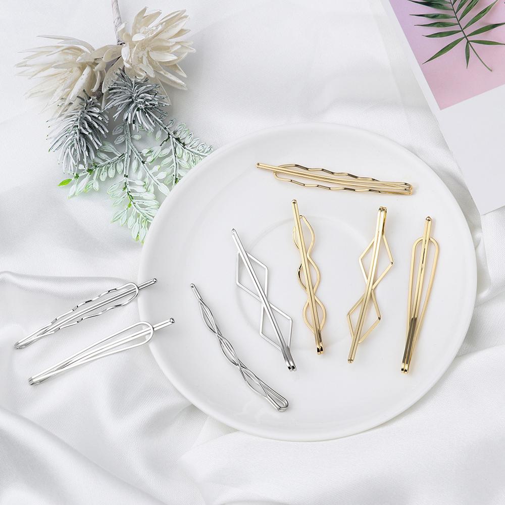 4pcs/set Simple Metal Women Geometry Hair Clip Girls Hairgrips Geometric Rhombus Barrettes