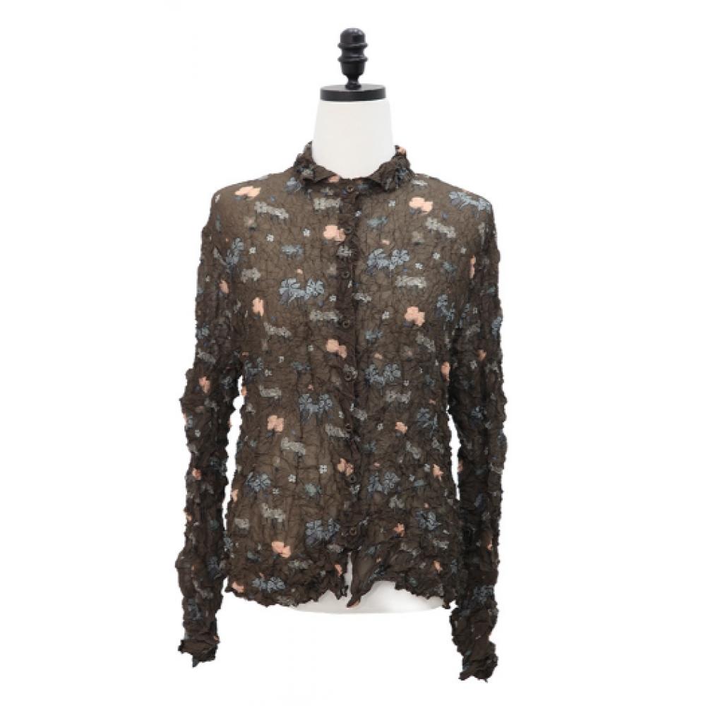Shiz Madam Flower Placket Pleated Shirt T57498