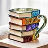 Painted Book Cup 3D Stacked Book Coffee Mug 300ml Unique Reading Atmosphere Mug Literary Collection Gifts for Book Lovers
