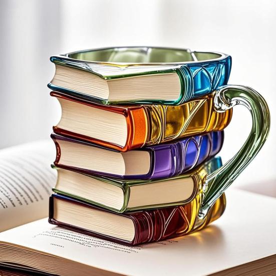 Painted Book Cup 3D Stacked Book Coffee Mug 300ml Unique Reading Atmosphere Mug Literary Collection Gifts for Book Lovers