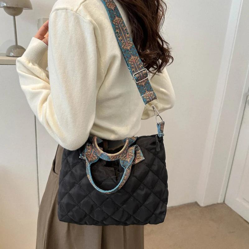 Женская широкая сумка через плечо с ремнем на осень/зиму, ромбовидная космическая хлопковая сумка на плечо, большая вместимость, универсальная сумка для покупок