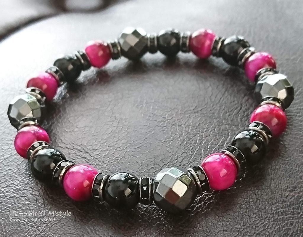Good Money Work Power Stone Pink Tiger Onyx 64 Facet Good Comes with Original Drawstring Bag Luck, Luck, Luck, Love, Women's Bracelet, Eye, Hematite,