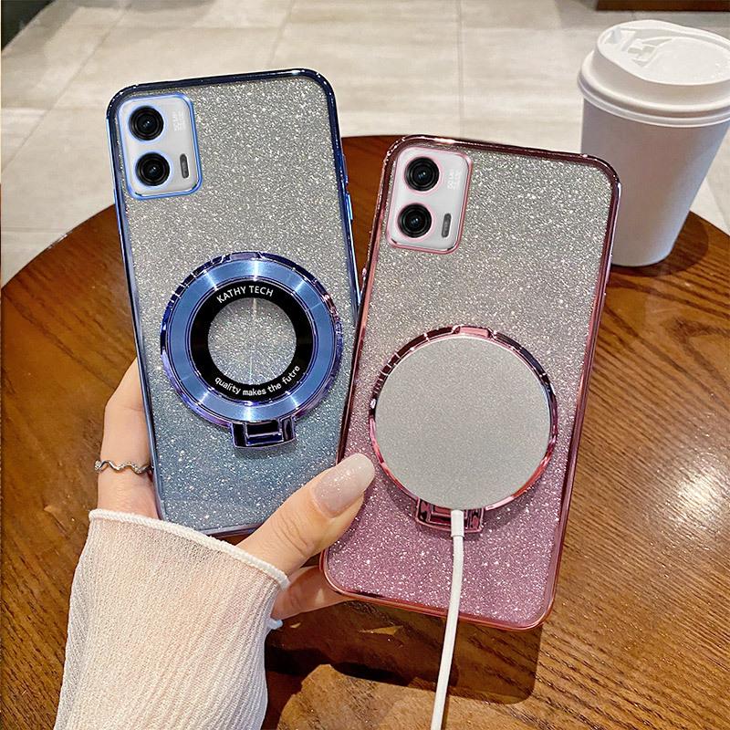 Блестящий магнитный чехол-подставка для телефона Motorola G85/E32, гальванизированная мягкая накладка для G70/G42 DGE 30.