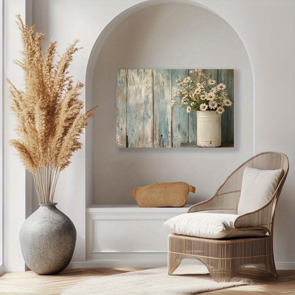 Винтажная ромашка на холсте с художественной печатью Современные цветы Настенный декор для дома, офиса или ванной комнаты, идеально подходит для декора комнаты