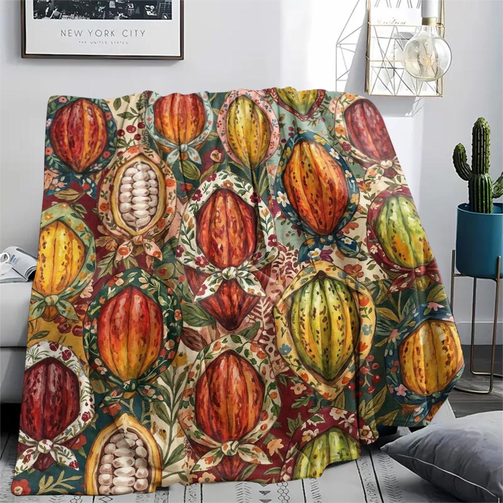1PC Retro Floral And Fruit Art Print Flannel Blanket, High quality All Seasons, Home Decor, Warmth and Comfort, Perfect for Christmas Gifts