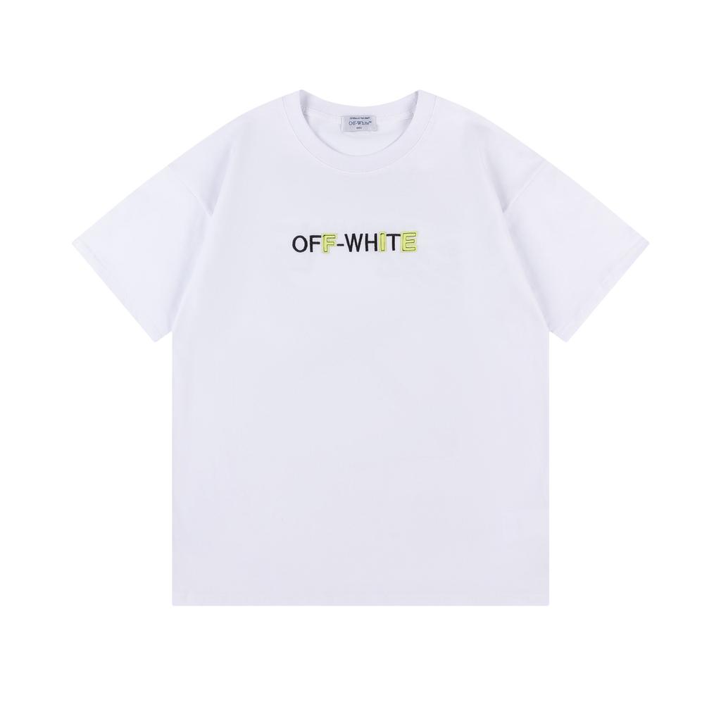 9037 Off-White 2025 Spring/Summer New Collection: Embroidered Arrow Round Neck Hooded Short Sleeved T-shirt for Men and Women