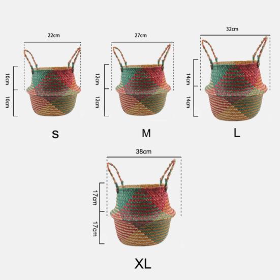 Folding Straw Wicker Storage Basket Handle Garden Flower Pot Planter Laundry Bag