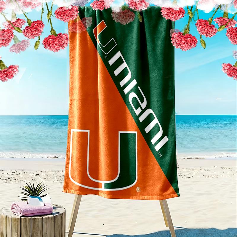 Miami Hurricanes Logo Print Beach Towel, Large Soft Quick Dry Towel for Beach Camping Swimming