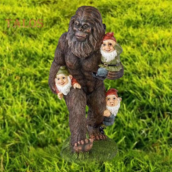 Садовая статуэтка снежного человека из смолы с орнаментом в виде гномов, наружная статуэтка снежного человека для украшения террасы и двора