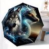 1pc Galactic Wolf Dragon Durable Cartoon Folding Umbrella,Compact Umbrella for Men and Women, Suitable for Travel or Daily Use.C017