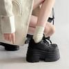 Black Small Man Heightened Platform Big Head Lace-up Small Leather Shoes Women's 2025 Autumn New College Style Muffin Single Shoes