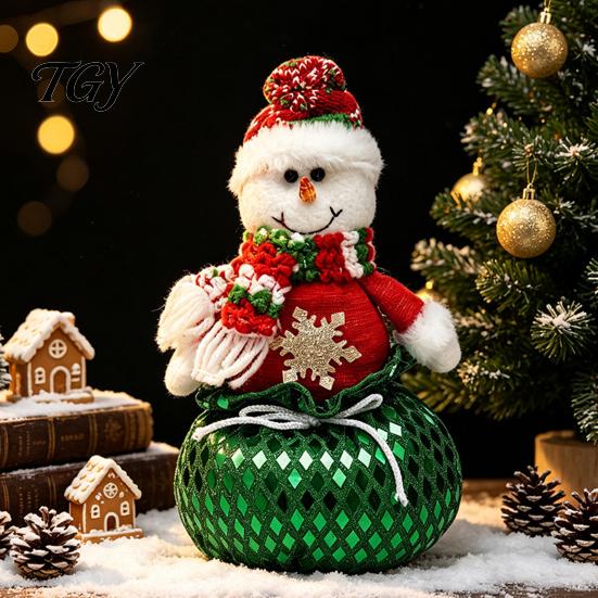Decorative Storage Bowls Sequins Christmas Santa Claus/Snowman/Elk Ornaments with Candies Pocket, Elk Figurines for Red or Green Festive Figures