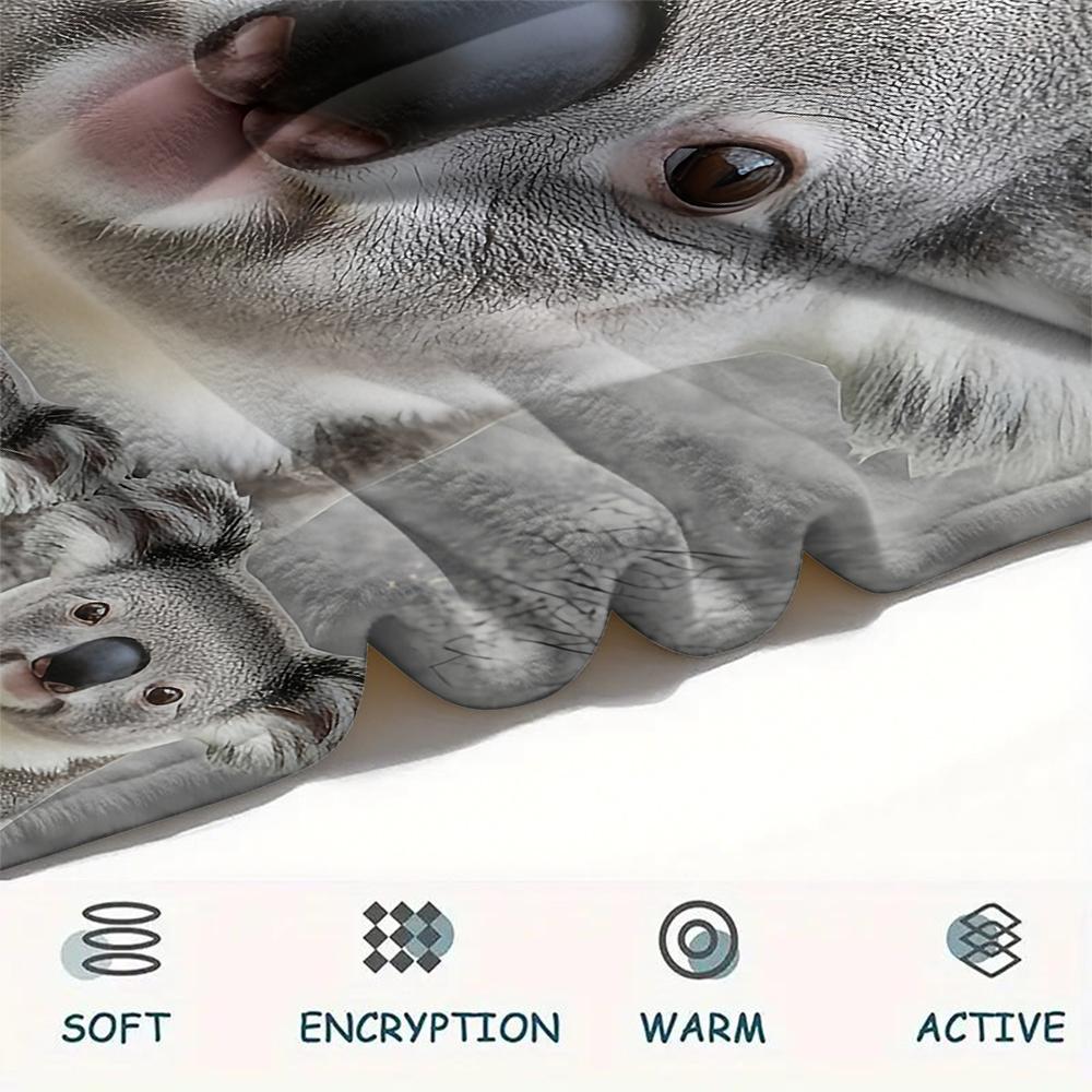 1 шт. Фланелевое одеяло с принтом «Коала и норка», Высококачественное, Удобное для всех сезонов, Декор для дома, Тепло и уют, Идеально для подарков