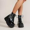 New Autumn Wedges Motorcycle Boot Woman Super High Heels Shoes Punk Gothic Patent Leather Black Ankle Boots for Women