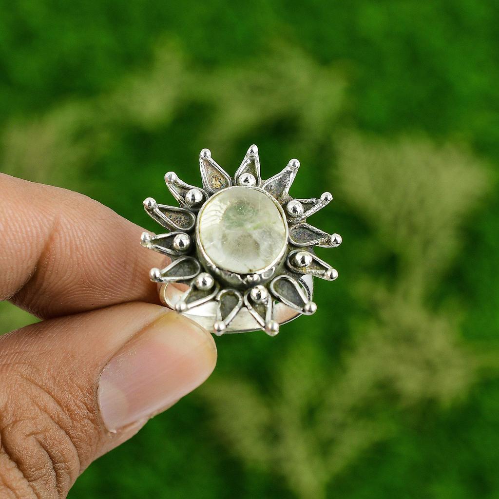 Wedding Gift For Her 925 Silver Natural Moonstone Solitaire Adjustable Ring