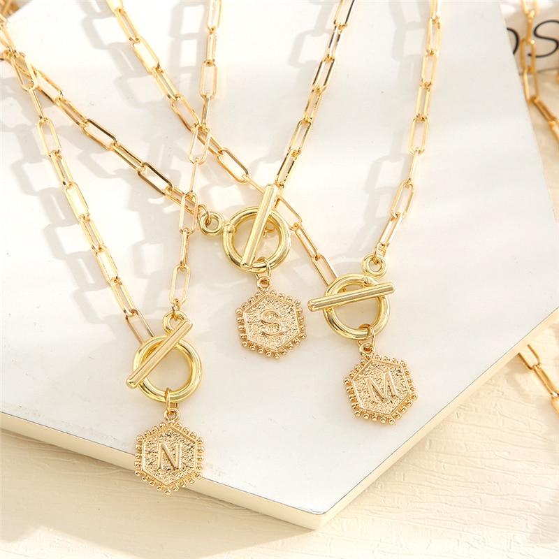 17KM Trendy Gold Initial Letter Necklaces For Women Fashion A-Z Alphabet Pendant Necklace Multilayer Chain Birthday Jewelry Gift