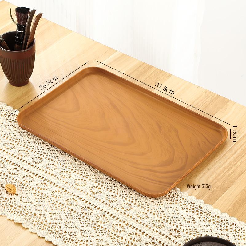 Rectangular Wood Grain Serving Tray for Cake, Fruit, Coffee, Dessert, and Storage