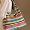 Сумка-тоут цвета радуги, женская, плетеная, большая, сумка через плечо, пляжная сумка Lazy Wind Tide
