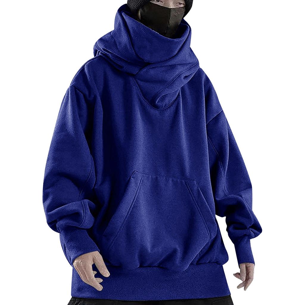 Мужская однотонная винтажная свободная толстовка-пуловер с капюшоном и высоким воротом в стиле хип-хоп