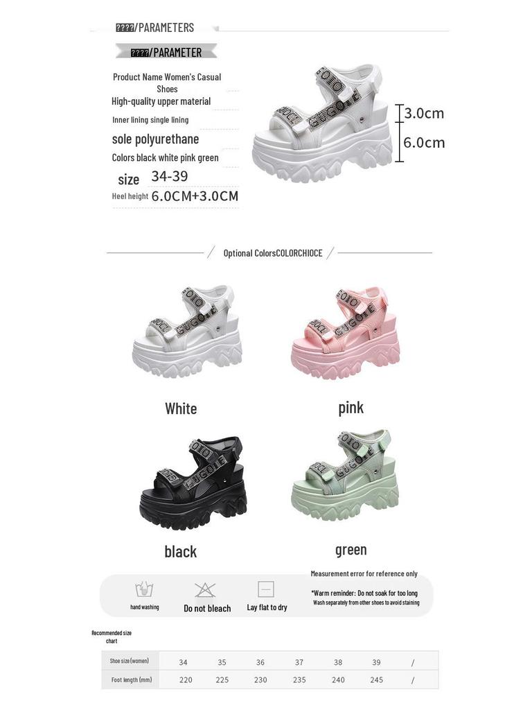Korean Style Rhinestone Platform Velcro Sandals - 2024 Summer Collection