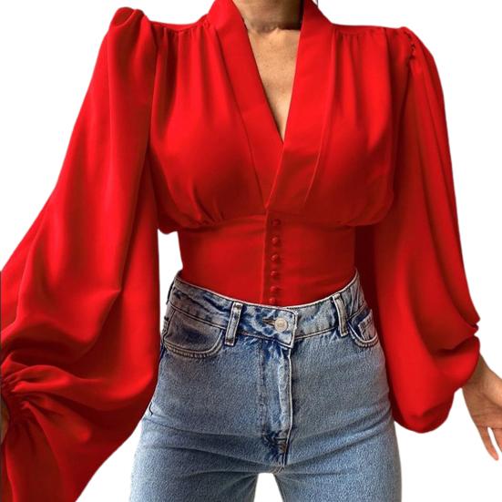 Women Shirt Solid Color Buttons Spring Autumn Temperament Slim-fitting Shirt