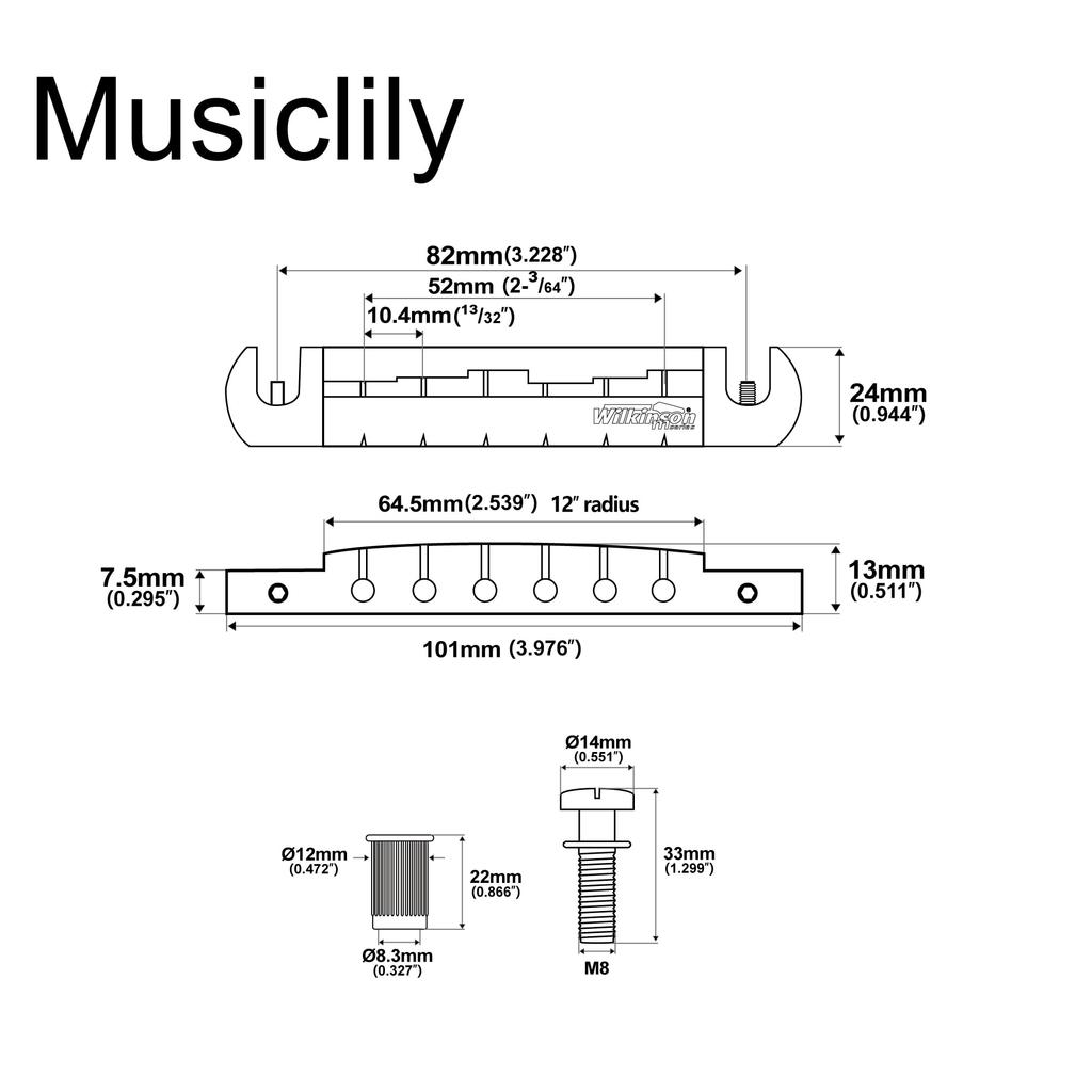Wilkinson WOGT2 10.4mm Wraparound Bridge Tailpiece for USA Les Paul, Epiphone, and SG Electric Guitars, Chrome