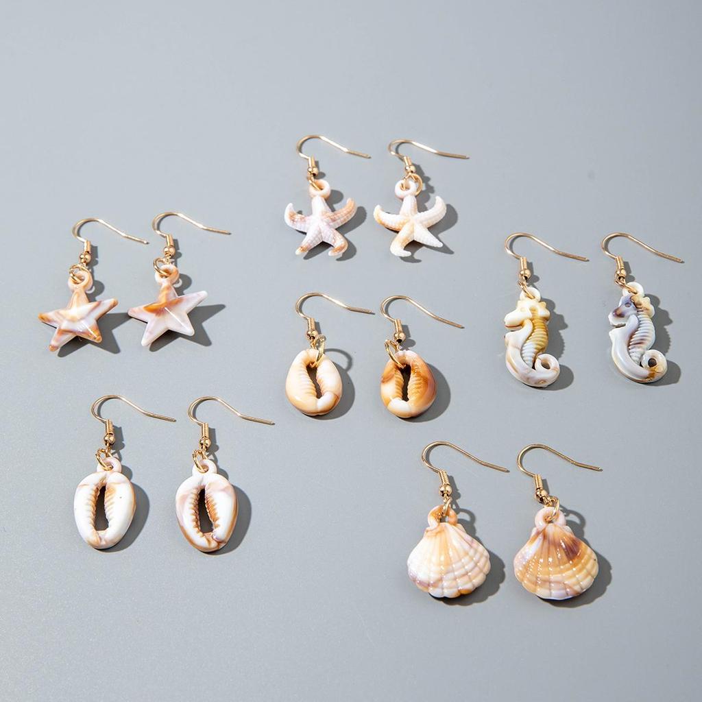 Exquisite Compact Beach Vacation Style Acrylic Starfish Shell Pendant Earrings for Women Jewelry Gifts, Daily Matching Earrings