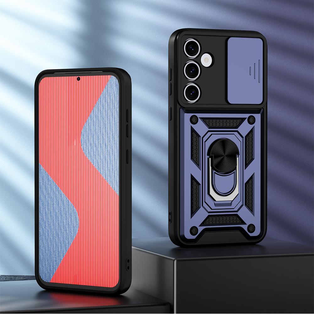 KEYSION Противоударный чехол для Samsung M55 5G M35 M15 5G Slide Camera Lens Защитное кольцо Подставка Чехол для телефона для Galaxy F15 F55 5G